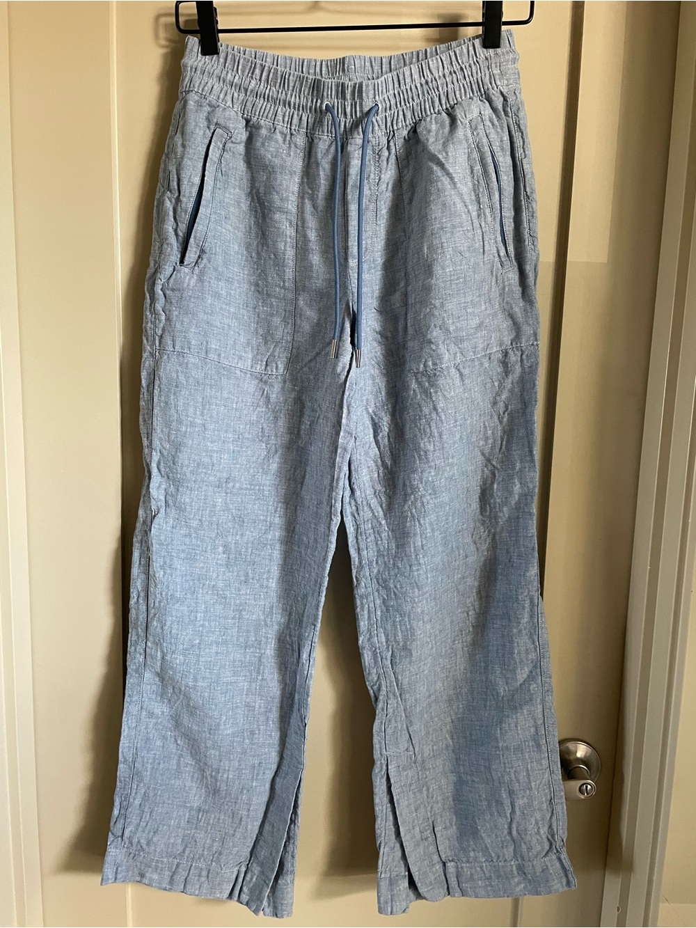 Athleta Retreat Linen High Rise Wide Leg Pant, Size 0 Petite, Light Blue